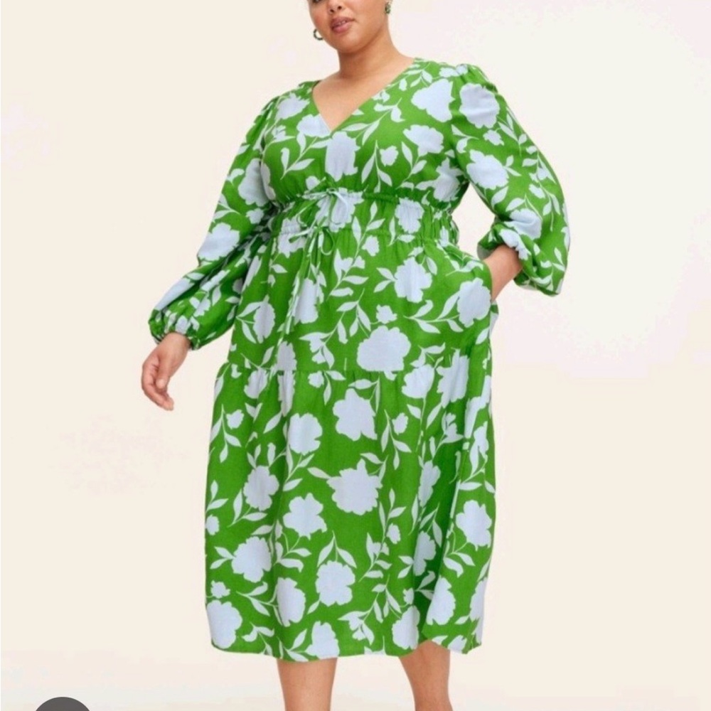 Kate Spade x Target Green Floral V-Neck Midi Dress - 1X